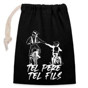 Tel Père Tel Fils Moto Cross Sport Motocycliste - Sac cadeau en coton avec cordon (14 x 20 cm) - noir - Devant