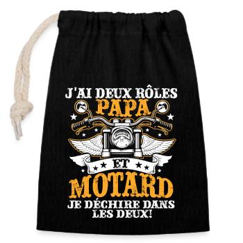 J'ai Deux Roles PAPY Et Motard Je Dechire Dans - Sac cadeau en coton avec cordon (14 x 20 cm) - noir - Devant