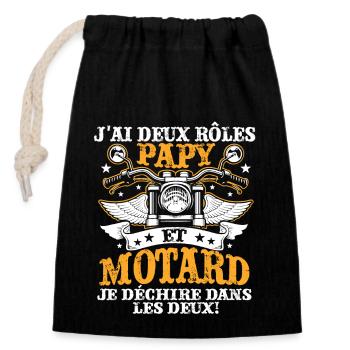 J'ai Deux Roles PAPY Et Motard Je Dechire Dans - Sac cadeau en coton avec cordon (14 x 20 cm) - noir - Devant