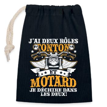 J'ai Deux Roles TONTON Et Motard Je Dechire Dans L - Sac cadeau en coton avec cordon (14 x 20 cm) - bleu marine - Devant
