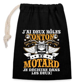 J'ai Deux Roles TONTON Et Motard Je Dechire Dans L - Sac cadeau en coton avec cordon (14 x 20 cm) - noir - Devant