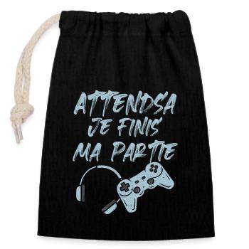 Attends Je Finis Ma Partie - Sac cadeau en coton avec cordon (14 x 20 cm) - noir - Devant