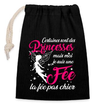 Certaines sont des princesses fée la pas chier - Sac cadeau en coton avec cordon (14 x 20 cm) - noir - Devant
