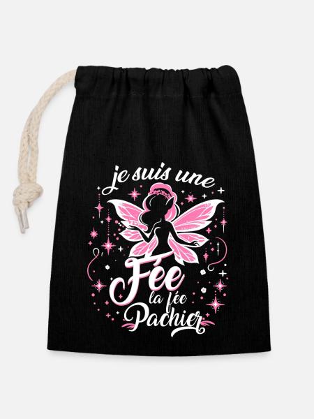 Je Suis Une Fée La Fée Pachier - Sac cadeau en coton avec cordon (14 x 20 cm) - noir