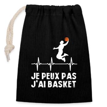 Je Peux Pas J'ai Basket Cadeau Joueur de Basket - Sac cadeau en coton avec cordon (14 x 20 cm) - noir - Devant