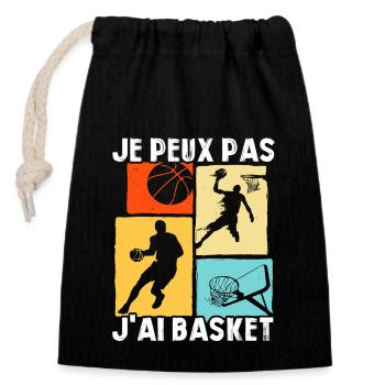 Je Peux Pas J'ai Basket - Sac cadeau en coton avec cordon (14 x 20 cm) - noir - Devant