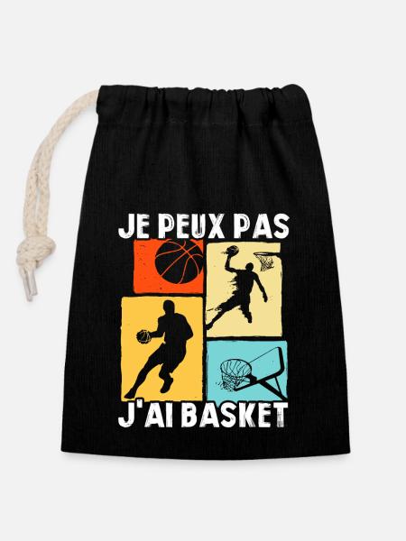 Je Peux Pas J'ai Basket - Sac cadeau en coton avec cordon (14 x 20 cm) - noir