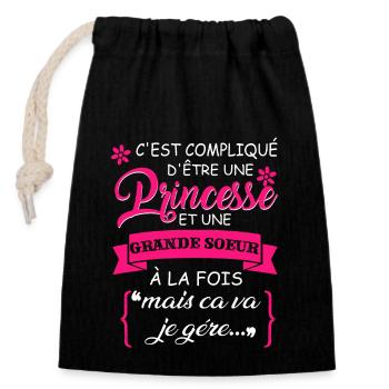 Princesse et grande soeur a la fois sur - Sac cadeau en coton avec cordon (14 x 20 cm) - noir - Devant