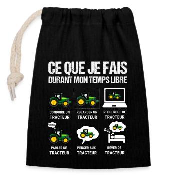 Ce que je fais durant mon je peux pas jai Tracteur - Sac cadeau en coton avec cordon (14 x 20 cm) - noir - Devant