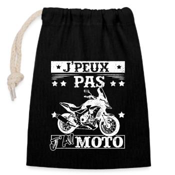 J'peux Pas J'Ai Moto Motard - Sac cadeau en coton avec cordon (14 x 20 cm) - noir - Devant