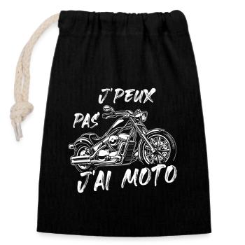 J'peux Pas J'Ai Moto Motard - Sac cadeau en coton avec cordon (14 x 20 cm) - noir - Devant