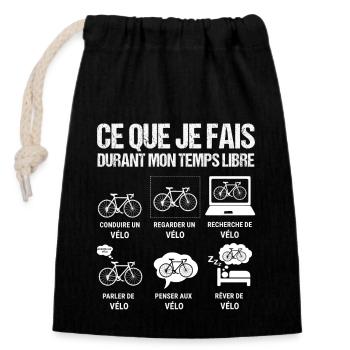 Ce que je fais durant mon temps libre velo - Sac cadeau en coton avec cordon (14 x 20 cm) - noir - Devant