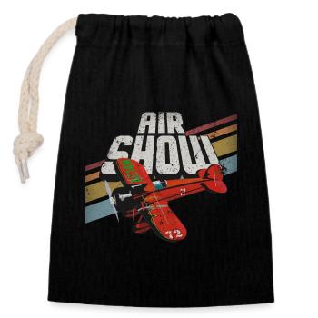 Airplane Graphic - Closable cotton gift bag (14x20cm) - black - Front