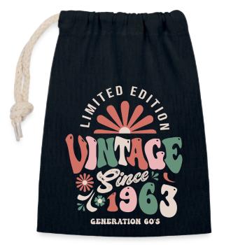 1963 Anniversaire 60 Ans vintage - Sac cadeau en coton avec cordon (14 x 20 cm) - bleu marine - Devant