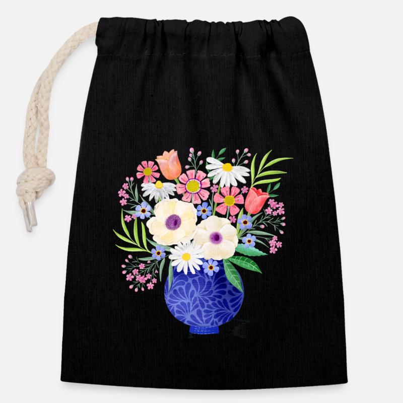 Blumenstrauß. Modern. Personalisierbares Geschenk. - Verschließbarer Geschenkbeutel aus Baumwolle (14x20cm) - Schwarz