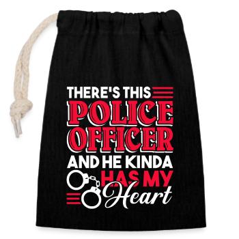 Police Officer Police Officer Has My Heart - Closable cotton gift bag (14x20cm) - black - Front