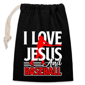 Baseball I Love Jesus And Baseball - Closable cotton gift bag (14x20cm) - black - Front