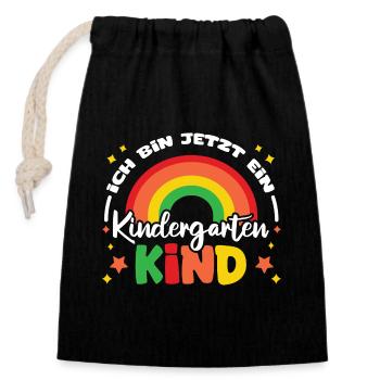 ich bin jetzt ein kindergarten kind regenbogen - Verschließbarer Geschenkbeutel aus Baumwolle (14x20cm) - Schwarz - Vorne