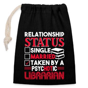 Librarian Librarian Relationship Status - Closable cotton gift bag (14x20cm) - black - Front