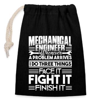 Mechanical Engineer Solves Problem - Closable cotton gift bag (14x20cm) - black - Front