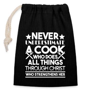Chef Never Underestimate A Cook - Closable cotton gift bag (14x20cm) - black - Front