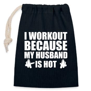 I Work Out Because My Husband Is Hot - Closable cotton gift bag (14x20cm) - navy - Front