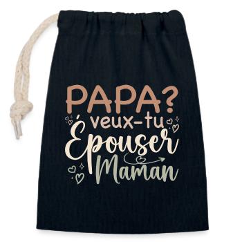 Papa veux tu épouser maman - demande mariage - Sac cadeau en coton avec cordon (14 x 20 cm) - bleu marine - Devant