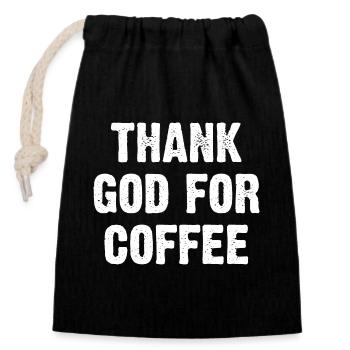 Thank God For Coffee - Verschließbarer Geschenkbeutel aus Baumwolle (14x20cm) - Schwarz - Vorne