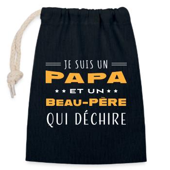 Papa et beau père qui déchire humour beau-papa - Sac cadeau en coton avec cordon (14 x 20 cm) - bleu marine - Devant