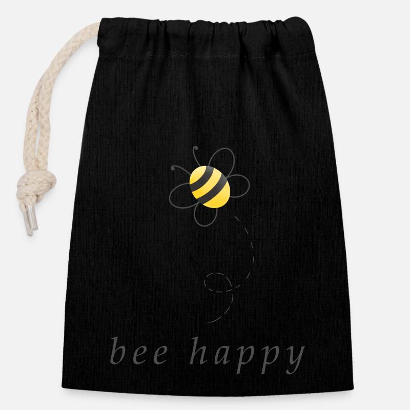 bee happy - Closable cotton gift bag (14x20cm) - black