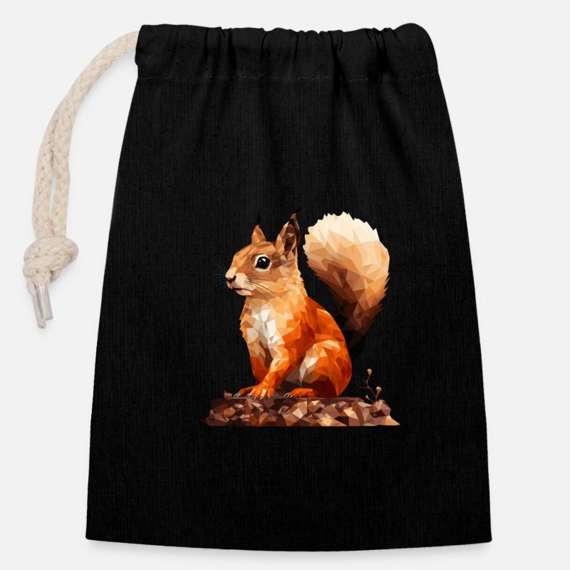 Eichhörnchen im Polygon Stil - Verschließbarer Geschenkbeutel aus Baumwolle (14x20cm) - Schwarz