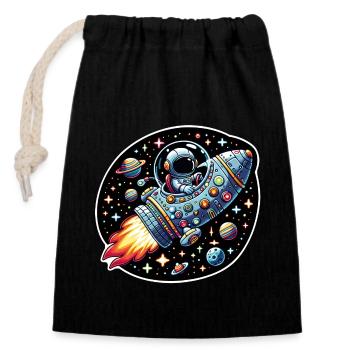 Petit astronaute heureux dans un vaisseau spatial - Sac cadeau en coton avec cordon (14 x 20 cm) - noir - Devant