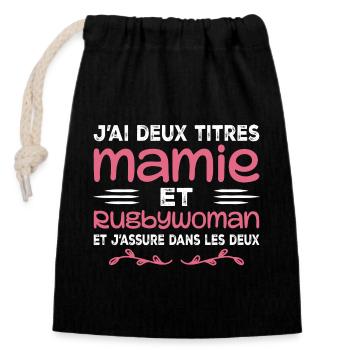 Zwei Granny Rugbywoman-Titel | Oma, Rugby - Verschließbarer Geschenkbeutel aus Baumwolle (14x20cm) - Schwarz - Vorne