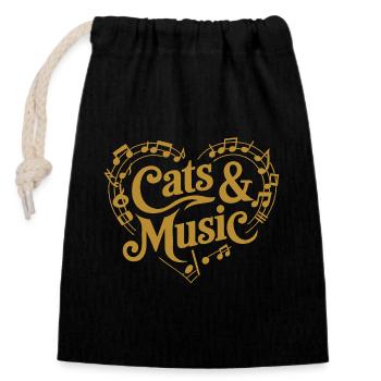 Cats and Music Musical Notes and Staff - Closable cotton gift bag (14x20cm) - black - Front