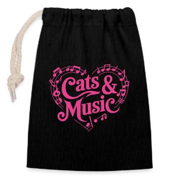 Cats and Music Musical Notes and Staff - Closable cotton gift bag (14x20cm) - black - Front