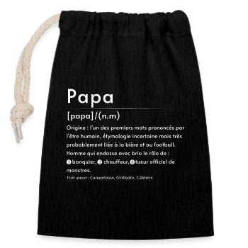 PAPA Définition (écriture blanche) - Sac cadeau en coton avec cordon (14 x 20 cm) - noir - Devant