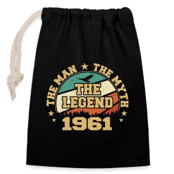 1961 Anniversaire Né En 1961 Rétro Vintage - Sac cadeau en coton avec cordon (14 x 20 cm) - noir - Devant