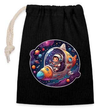 Petit astronaute heureux dans un vaisseau spatial - Sac cadeau en coton avec cordon (14 x 20 cm) - noir - Devant