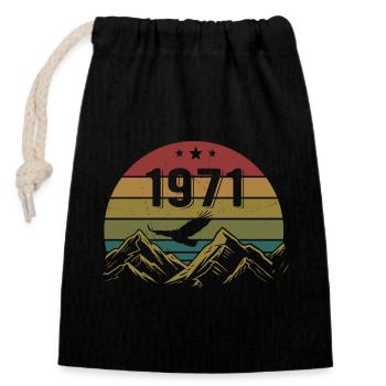 1971 Vintage Birthday 1971 Retro Gift Idea - Closable cotton gift bag (14x20cm) - black - Front