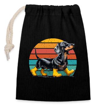 Dog Dachshund Dachshund Lover Rubber Boots Funny - Closable cotton gift bag (14x20cm) - black - Front