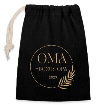 Oma und Bonus Opa 2023 - Verschließbarer Geschenkbeutel aus Baumwolle (14x20cm) - Schwarz - Vorne
