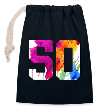 NUMÉRO 50 ANS 50E ANNIVERSAIRE - Sac cadeau en coton avec cordon (14 x 20 cm) - bleu marine - Devant