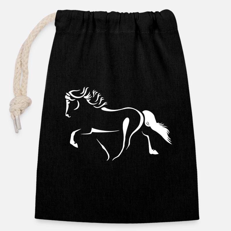 Chevaux de course Silhouette Töltender Tölter - Sac cadeau en coton avec cordon (14 x 20 cm) - noir