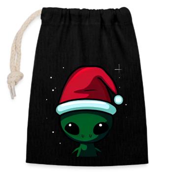 Weihnachtsalien, Weihnachtsoutfit - Verschließbarer Geschenkbeutel aus Baumwolle (14x20cm) - Schwarz - Vorne