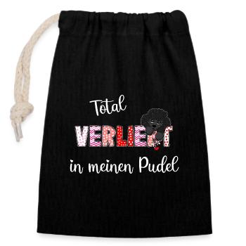 Verliebt in meinen Pudel, süßes Pudelmmotiv - Verschließbarer Geschenkbeutel aus Baumwolle (14x20cm) - Schwarz - Vorne