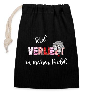 Verliebt in meinen Pudel, süßes Pudelmmotiv - Verschließbarer Geschenkbeutel aus Baumwolle (14x20cm) - Schwarz - Vorne