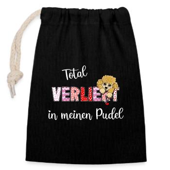 Verliebt in meinen Pudel, süßes Pudelmmotiv - Verschließbarer Geschenkbeutel aus Baumwolle (14x20cm) - Schwarz - Vorne
