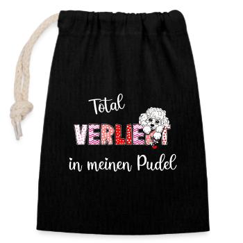 Verliebt in meinen Pudel, süßes Pudelmmotiv - Verschließbarer Geschenkbeutel aus Baumwolle (14x20cm) - Schwarz - Vorne