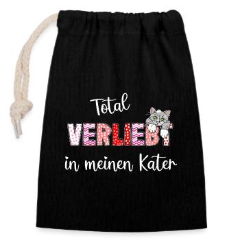 Verliebt in meinen Kater, süßes Katzenmotiv - Verschließbarer Geschenkbeutel aus Baumwolle (14x20cm) - Schwarz - Vorne