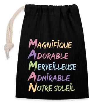 Maman cadeau fête des mères maman merveilleuse - Sac cadeau en coton avec cordon (14 x 20 cm) - noir - Devant